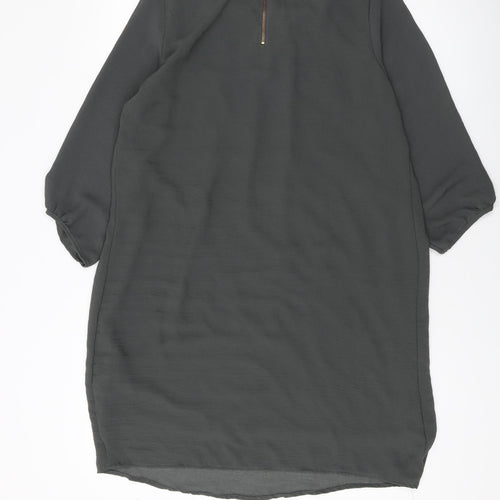 H&M Womens Green Polyester Shift Size 12 Round Neck Zip