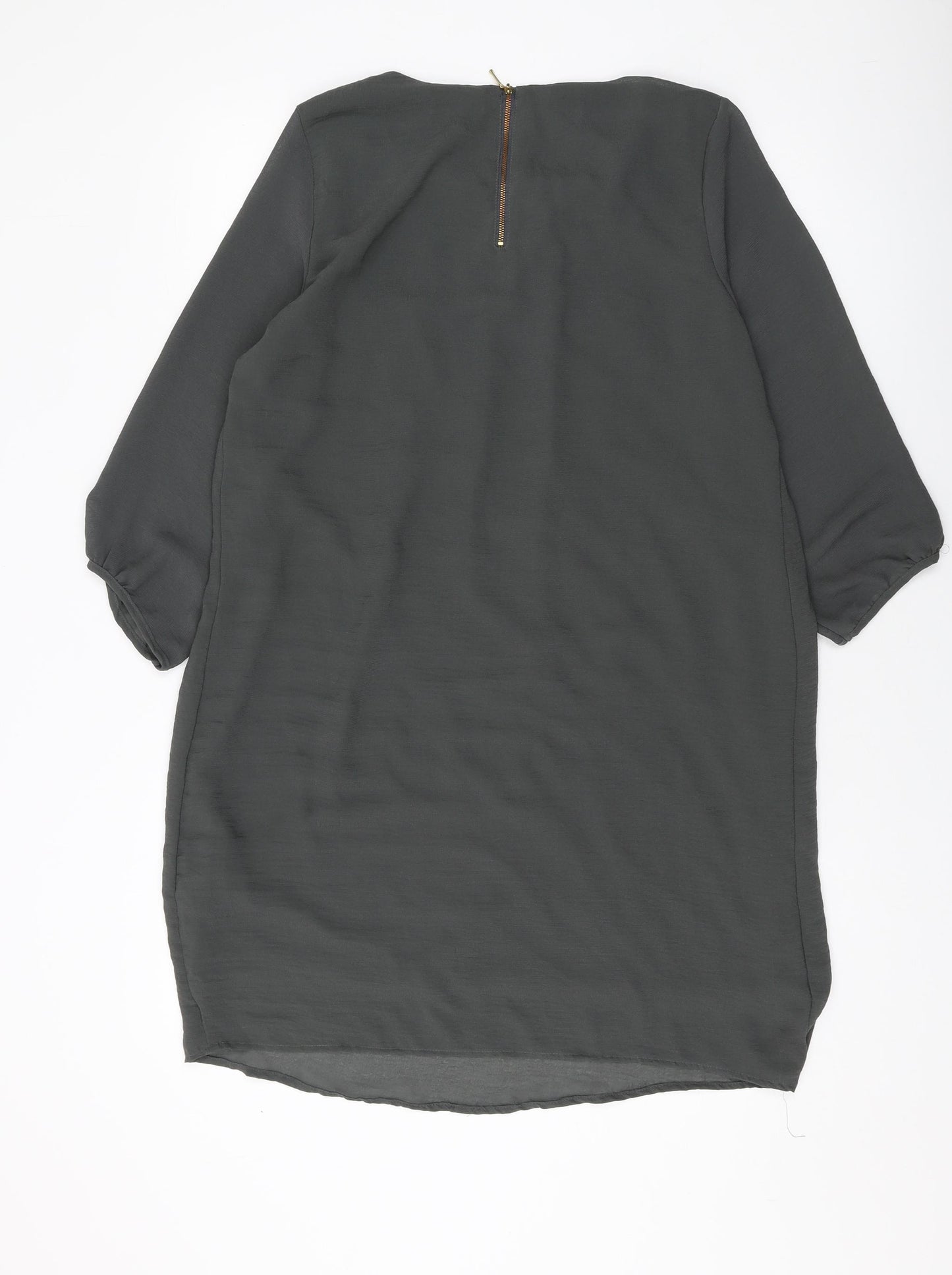 H&M Womens Green Polyester Shift Size 12 Round Neck Zip