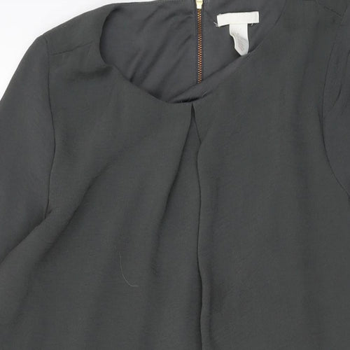 H&M Womens Green Polyester Shift Size 12 Round Neck Zip