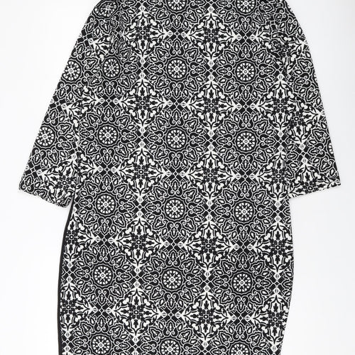 Nouvelle Womens Black Geometric Polyester Sheath Size 18 V-Neck Pullover
