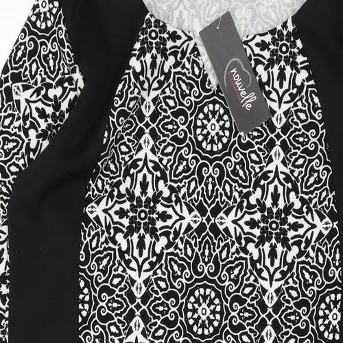 Nouvelle Womens Black Geometric Polyester Sheath Size 18 V-Neck Pullover