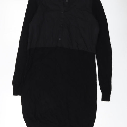 Witchery Womens Black Viscose Jumper Dress Size 8 V-Neck Button