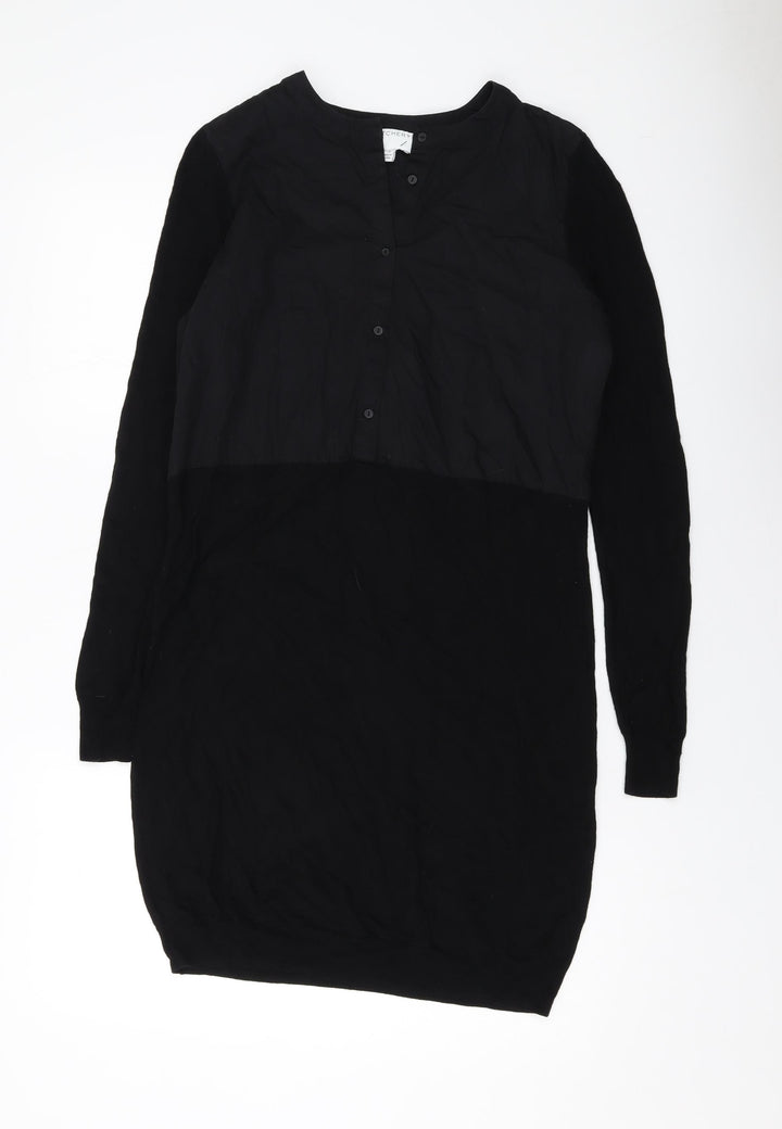 Witchery Womens Black Viscose Jumper Dress Size 8 V-Neck Button