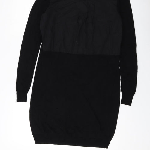 Witchery Womens Black Viscose Jumper Dress Size 8 V-Neck Button