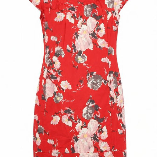 Oasis Womens Red Floral Cotton Sheath Size 10 Round Neck Zip