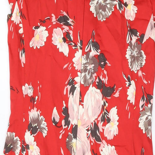 Oasis Womens Red Floral Cotton Sheath Size 10 Round Neck Zip