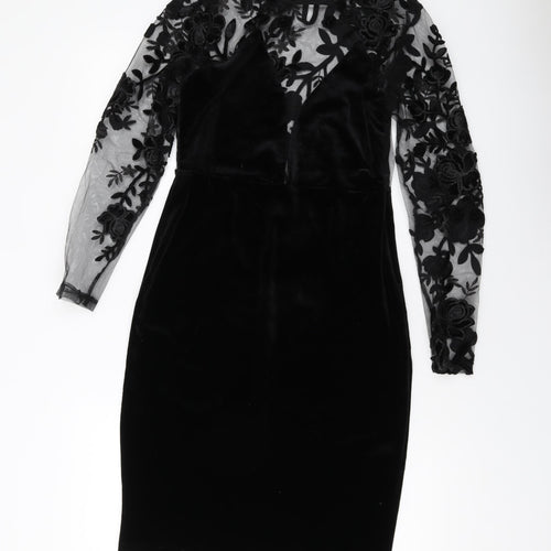 Elli White Womens Black Polyester Sheath Size S Round Neck Button