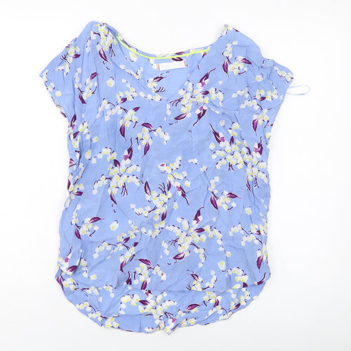 Per Una Womens Blue Floral Cupro Basic T-Shirt Size 10 V-Neck