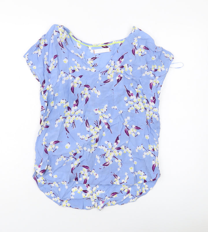 Per Una Womens Blue Floral Cupro Basic T-Shirt Size 10 V-Neck