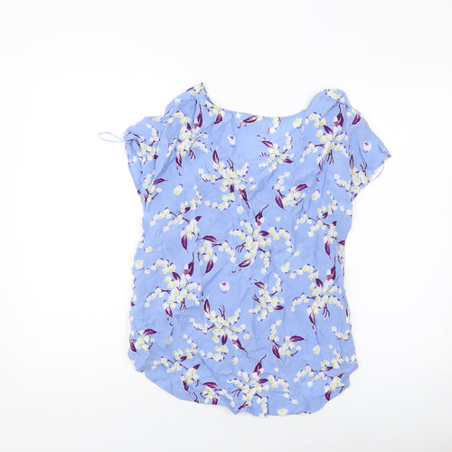 Per Una Womens Blue Floral Cupro Basic T-Shirt Size 10 V-Neck