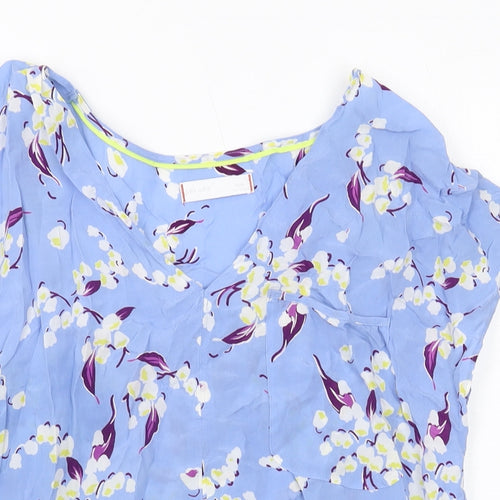 Per Una Womens Blue Floral Cupro Basic T-Shirt Size 10 V-Neck