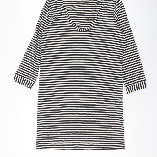 French Connection Womens Blue Striped Lyocell Bodycon Size 12 Scoop Neck Pullover
