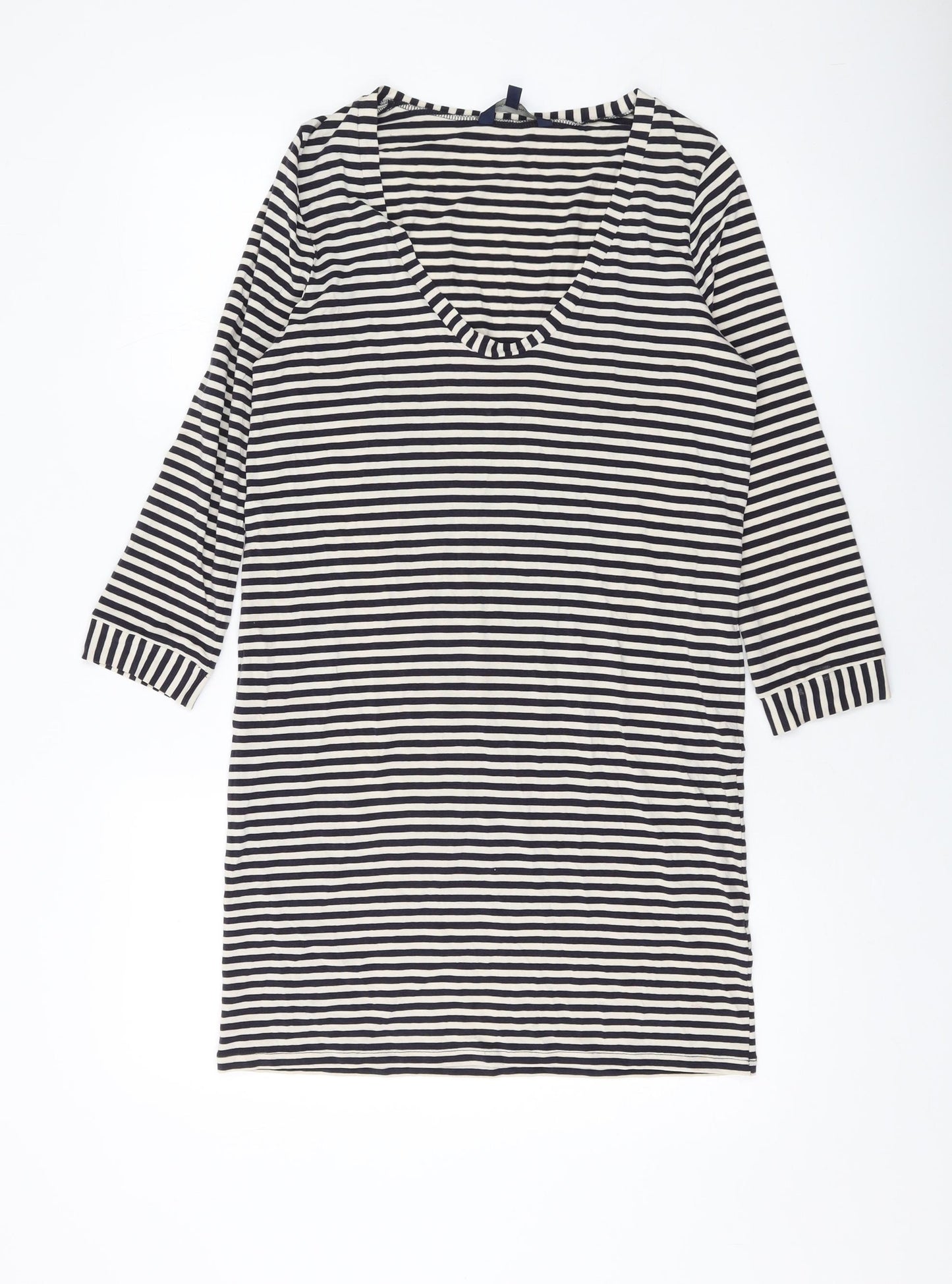 French Connection Womens Blue Striped Lyocell Bodycon Size 12 Scoop Neck Pullover