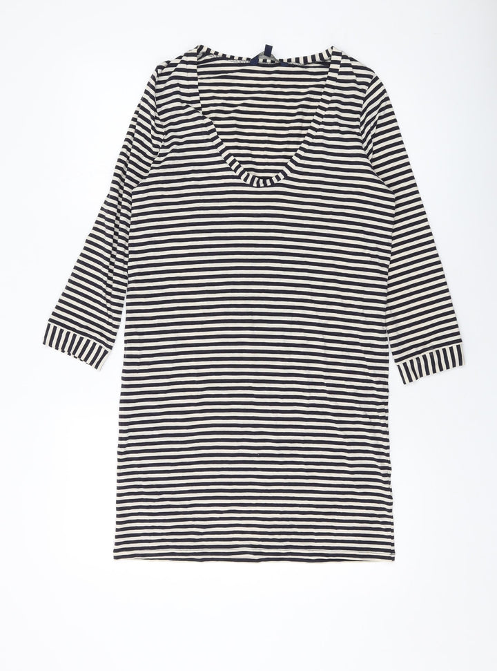 French Connection Womens Blue Striped Lyocell Bodycon Size 12 Scoop Neck Pullover