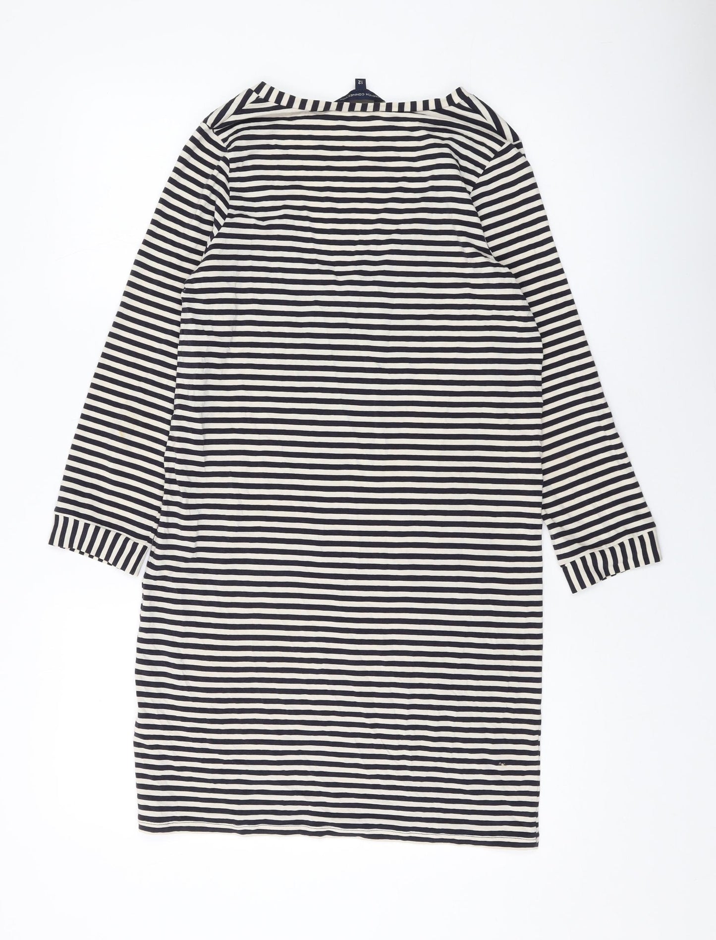 French Connection Womens Blue Striped Lyocell Bodycon Size 12 Scoop Neck Pullover