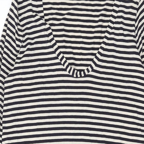French Connection Womens Blue Striped Lyocell Bodycon Size 12 Scoop Neck Pullover
