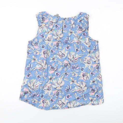 Lily & Dan Womens Blue Floral Cotton Basic Tank Size 12 Round Neck