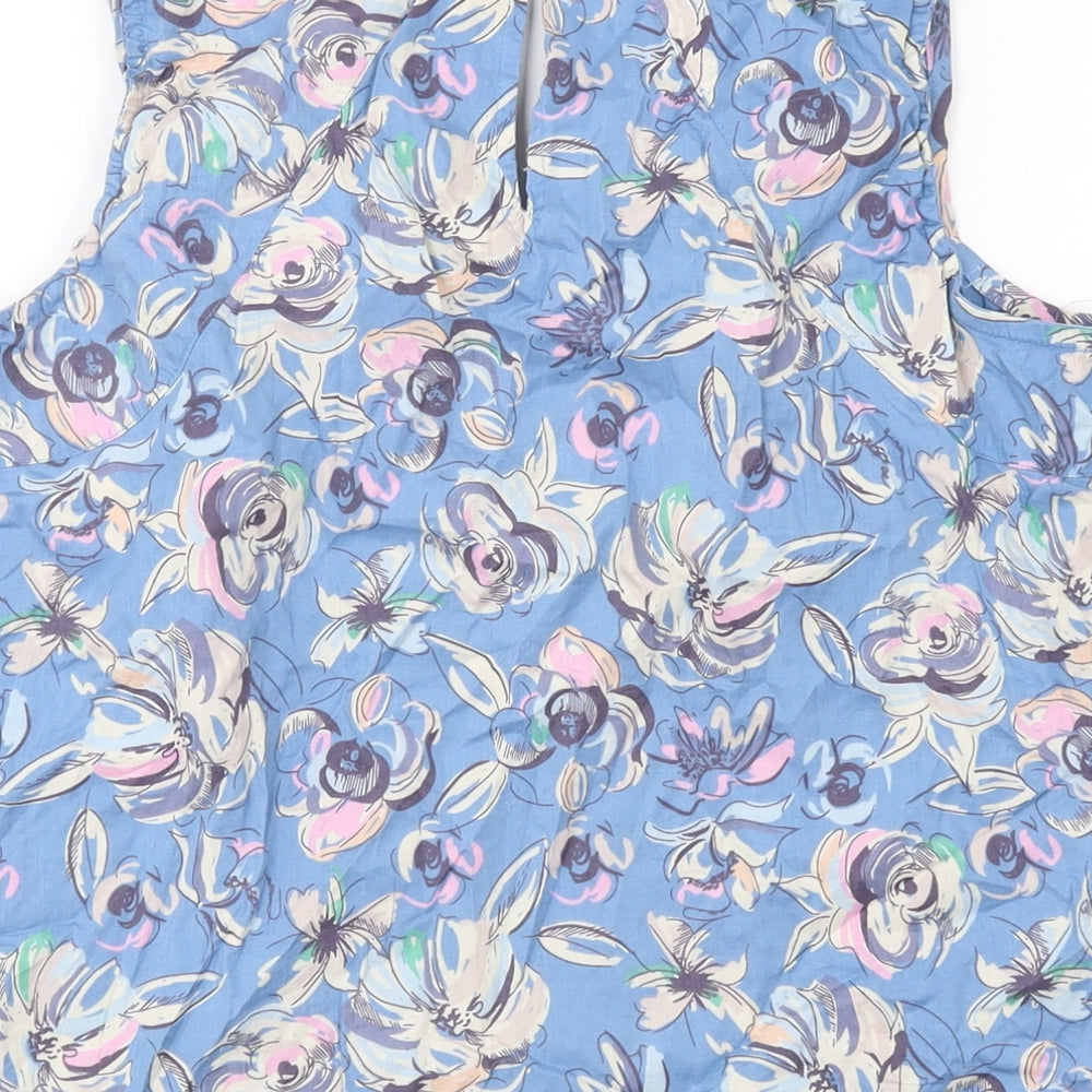 Lily & Dan Womens Blue Floral Cotton Basic Tank Size 12 Round Neck
