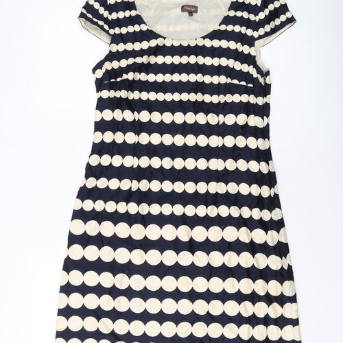 Phase Eight Womens Blue Polka Dot Cotton A-Line Size 10 Round Neck Zip