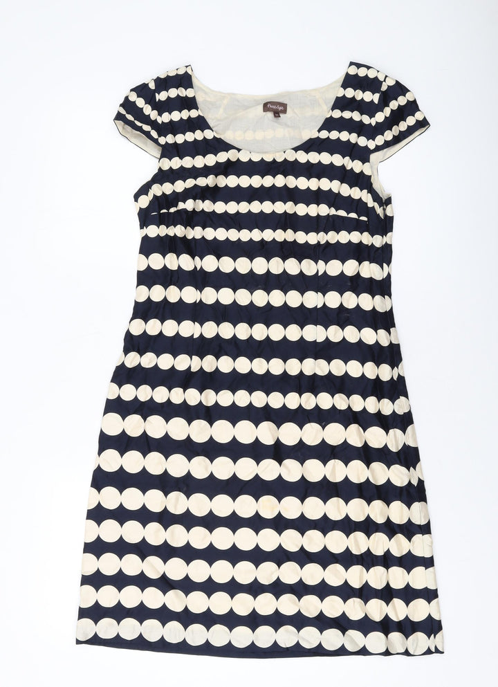 Phase Eight Womens Blue Polka Dot Cotton A-Line Size 10 Round Neck Zip
