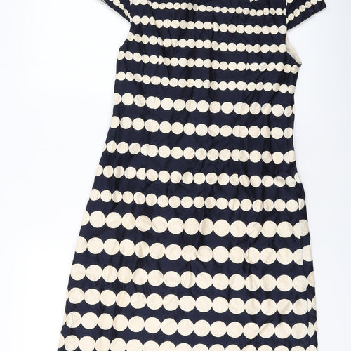 Phase Eight Womens Blue Polka Dot Cotton A-Line Size 10 Round Neck Zip