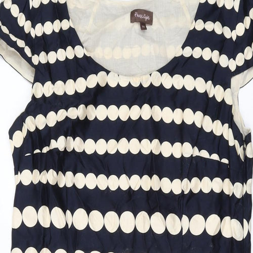 Phase Eight Womens Blue Polka Dot Cotton A-Line Size 10 Round Neck Zip
