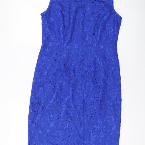 Precis Womens Blue Nylon Sheath Size 10 Round Neck Zip