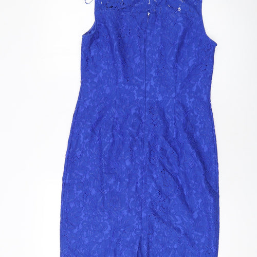 Precis Womens Blue Nylon Sheath Size 10 Round Neck Zip