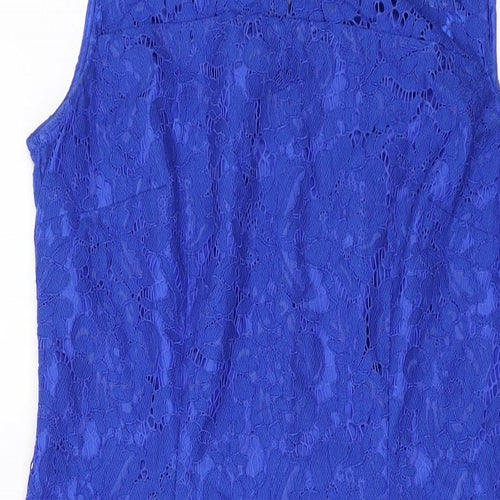 Precis Womens Blue Nylon Sheath Size 10 Round Neck Zip