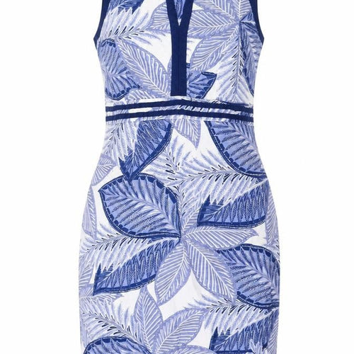Debenhams Womens Blue Floral Viscose Sheath Size 14 Round Neck Zip