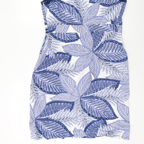 Debenhams Womens Blue Floral Viscose Sheath Size 14 Round Neck Zip