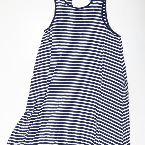 NEXT Womens Blue Striped Viscose A-Line Size L Round Neck Pullover