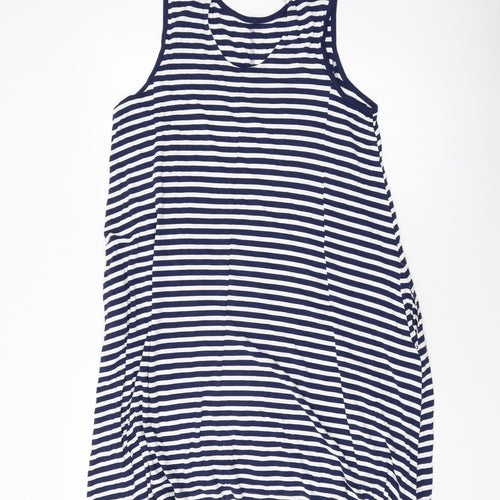 NEXT Womens Blue Striped Viscose A-Line Size L Round Neck Pullover