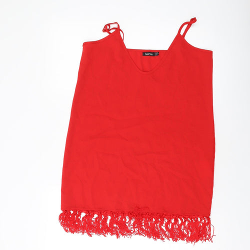 Boohoo Womens Red Polyester Basic Tank Size 10 V-Neck