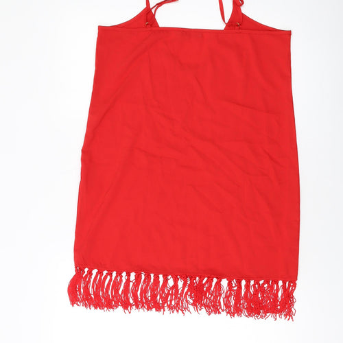 Boohoo Womens Red Polyester Basic Tank Size 10 V-Neck