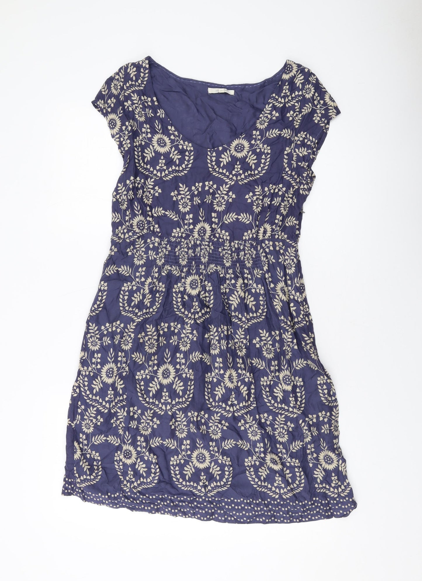 White Stuff Womens Blue Geometric Viscose A-Line Size 10 V-Neck Zip
