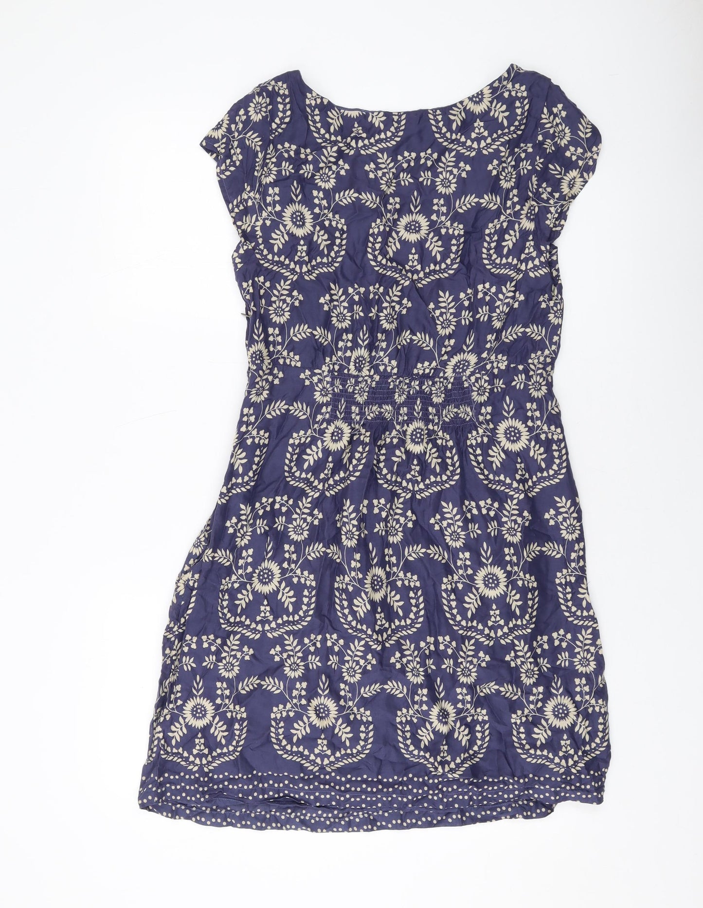 White Stuff Womens Blue Geometric Viscose A-Line Size 10 V-Neck Zip