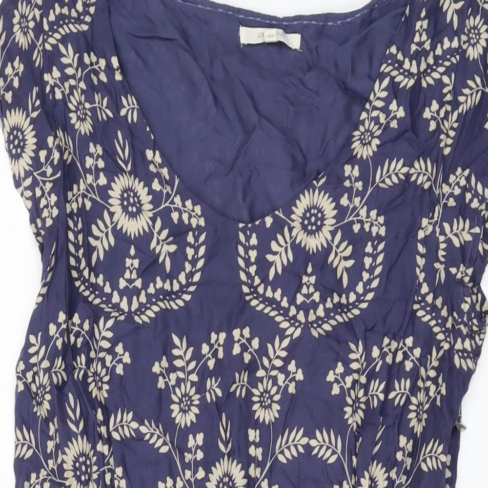 White Stuff Womens Blue Geometric Viscose A-Line Size 10 V-Neck Zip
