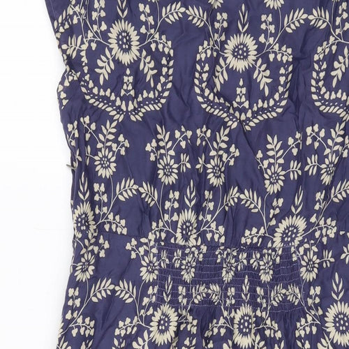 White Stuff Womens Blue Geometric Viscose A-Line Size 10 V-Neck Zip