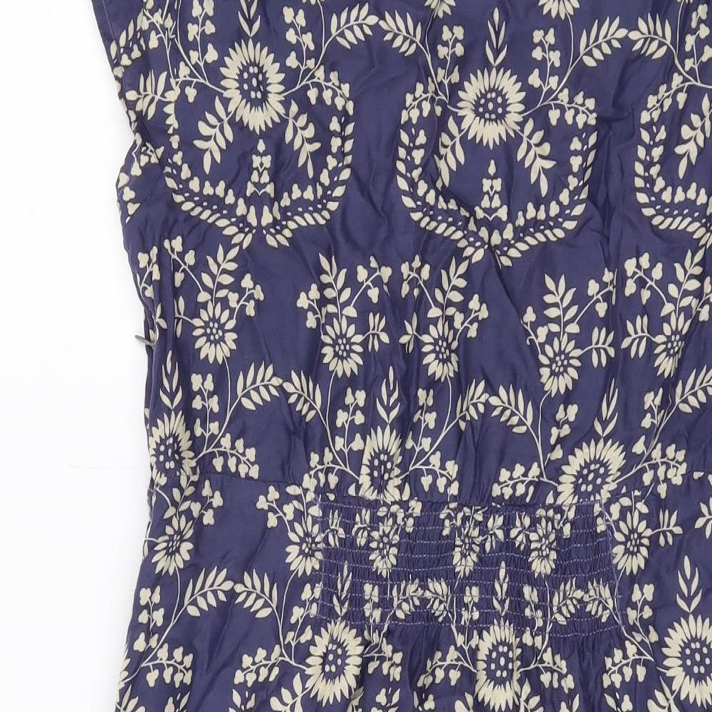 White Stuff Womens Blue Geometric Viscose A-Line Size 10 V-Neck Zip