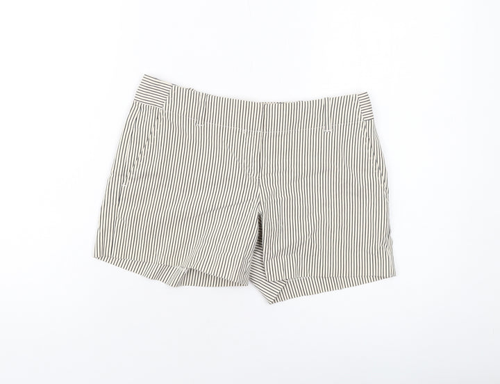 Ann Taylor Womens Beige Striped Cotton Chino Shorts Size 8 L5 in Regular Hook & Eye