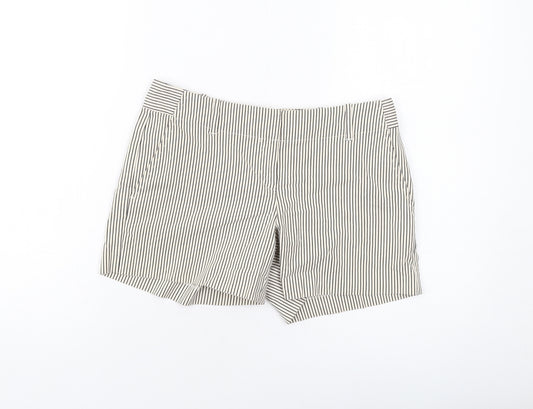 Ann Taylor Womens Beige Striped Cotton Chino Shorts Size 8 L5 in Regular Hook & Eye