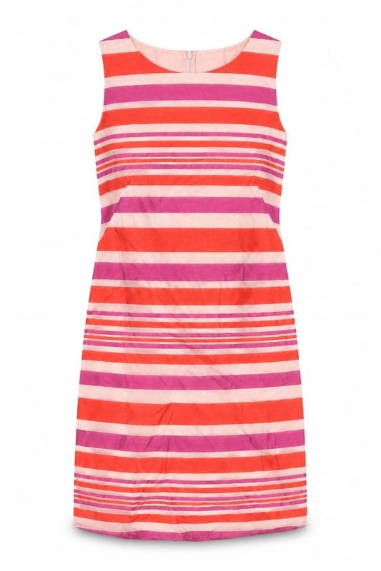 Front view of Principles women’s multicoloured striped polyester sheath, size UK 10, round neck zip