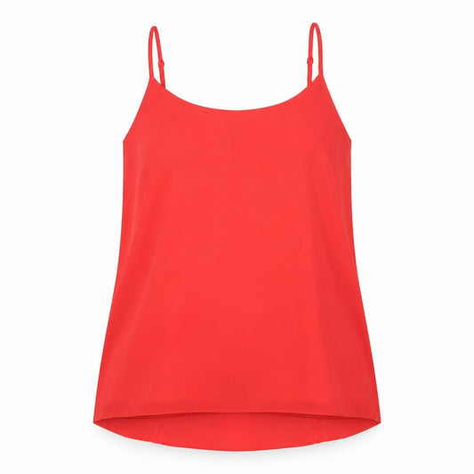 Front view of Oasis women’s red polyester basic tank, size UK 10, round neck