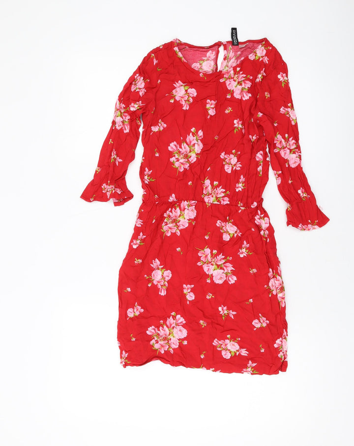 H&M Womens Red Floral Viscose Mini Size 8 Round Neck Button