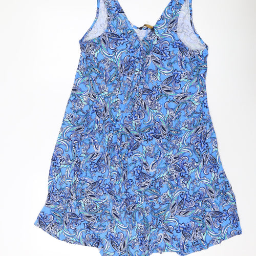 Marks and Spencer Womens Blue Geometric Viscose A-Line Size 14 V-Neck Pullover