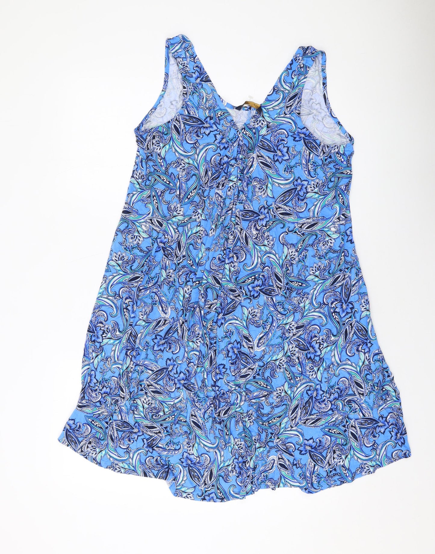 Marks and Spencer Womens Blue Geometric Viscose A-Line Size 14 V-Neck Pullover