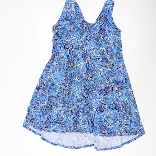 Marks and Spencer Womens Blue Geometric Viscose A-Line Size 14 V-Neck Pullover