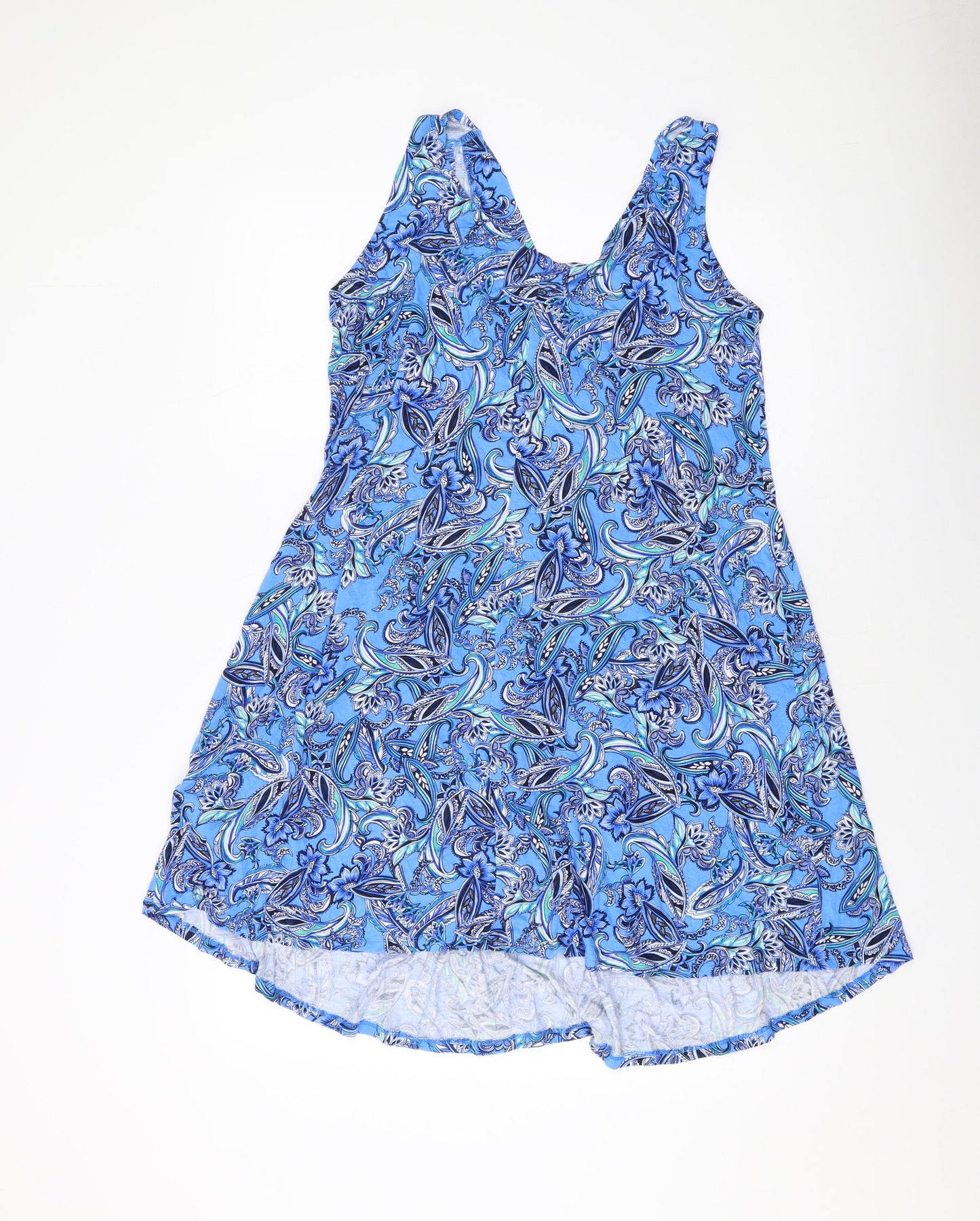 Marks and Spencer Womens Blue Geometric Viscose A-Line Size 14 V-Neck Pullover