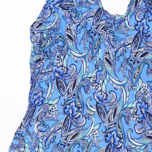 Marks and Spencer Womens Blue Geometric Viscose A-Line Size 14 V-Neck Pullover